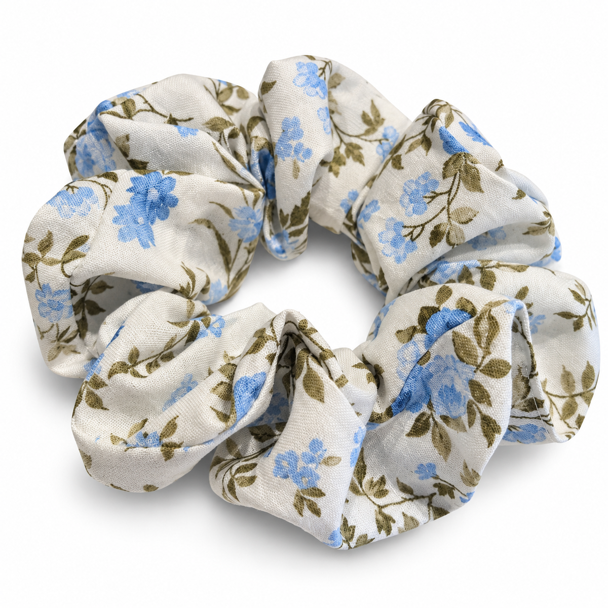 Blue Botanical Cotton Scrunchie