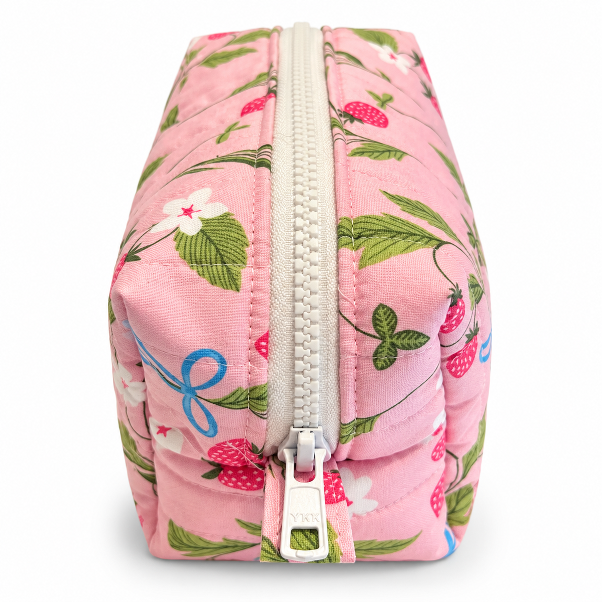 Strawberry Bows Quilted Makeup Bag