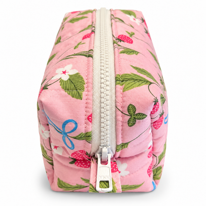 Strawberry Bows Quilted Makeup Bag