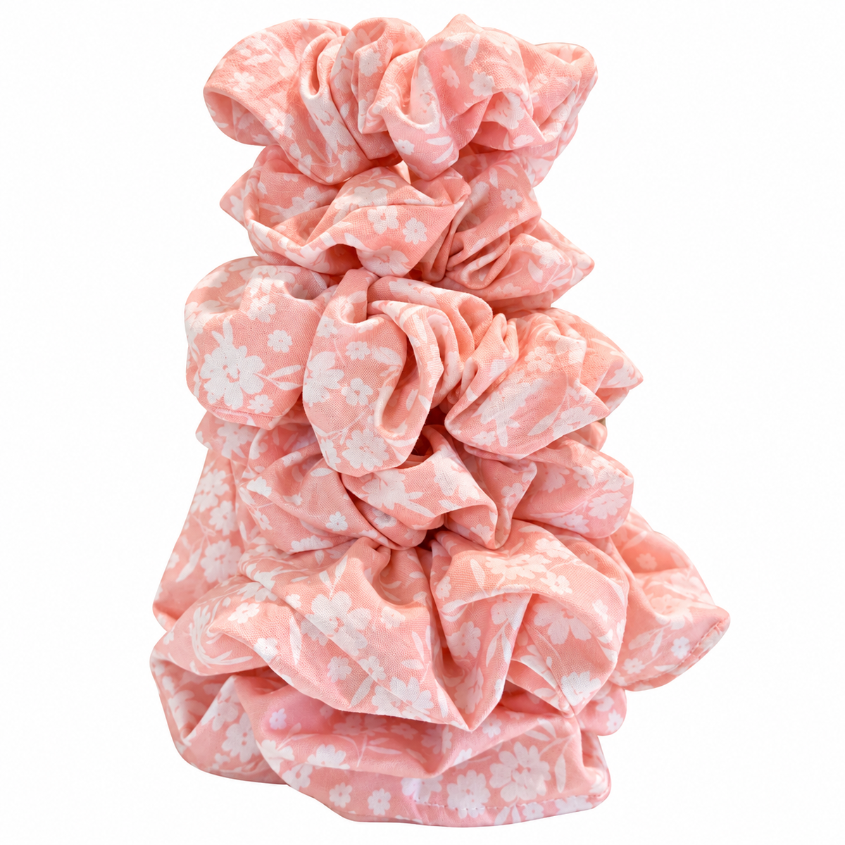 Coral Floral Cotton Scrunchie