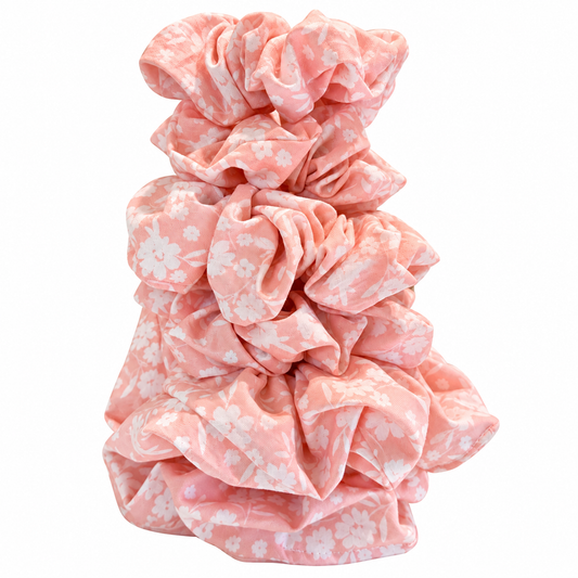 Coral Floral Cotton Scrunchie