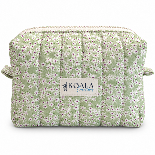 Lime Blossom Quilted Makeup Bag