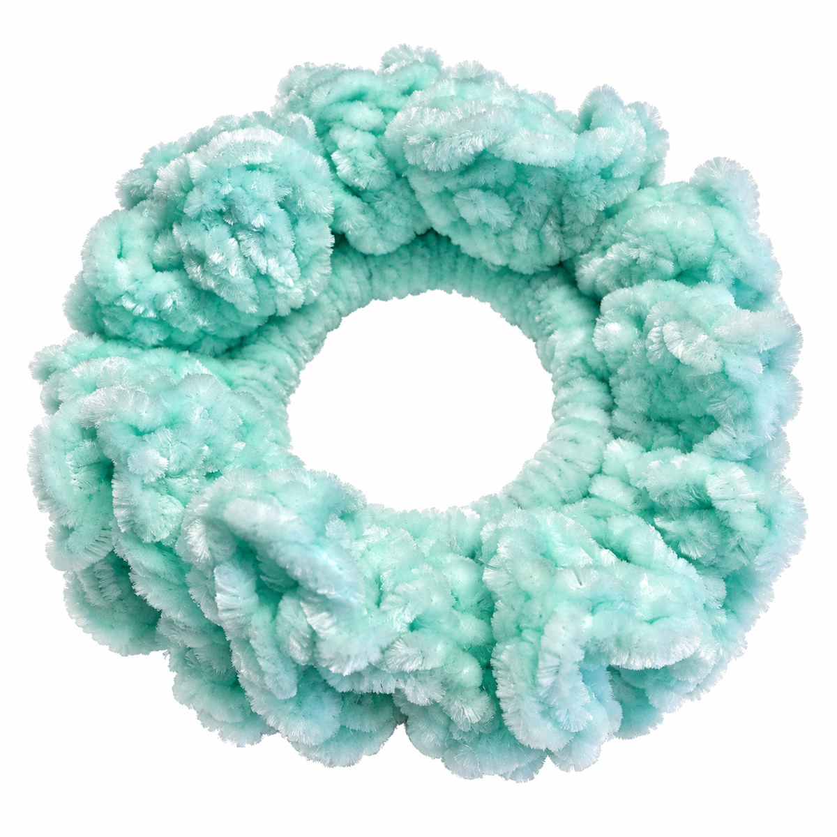 Bleached Aqua Crochet Velvet Scrunchie