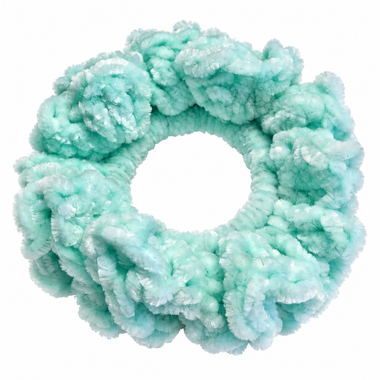 Bleached Aqua Crochet Velvet Scrunchie