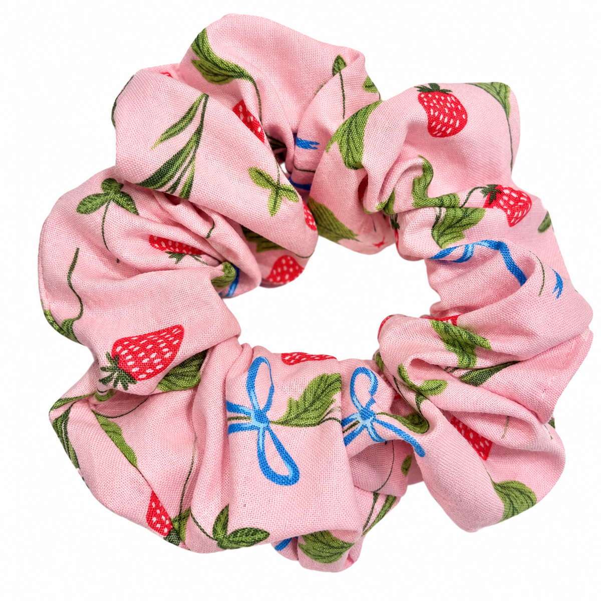 Strawberry Bows Cotton Scrunchie