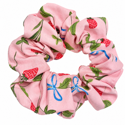Strawberry Bows Cotton Scrunchie