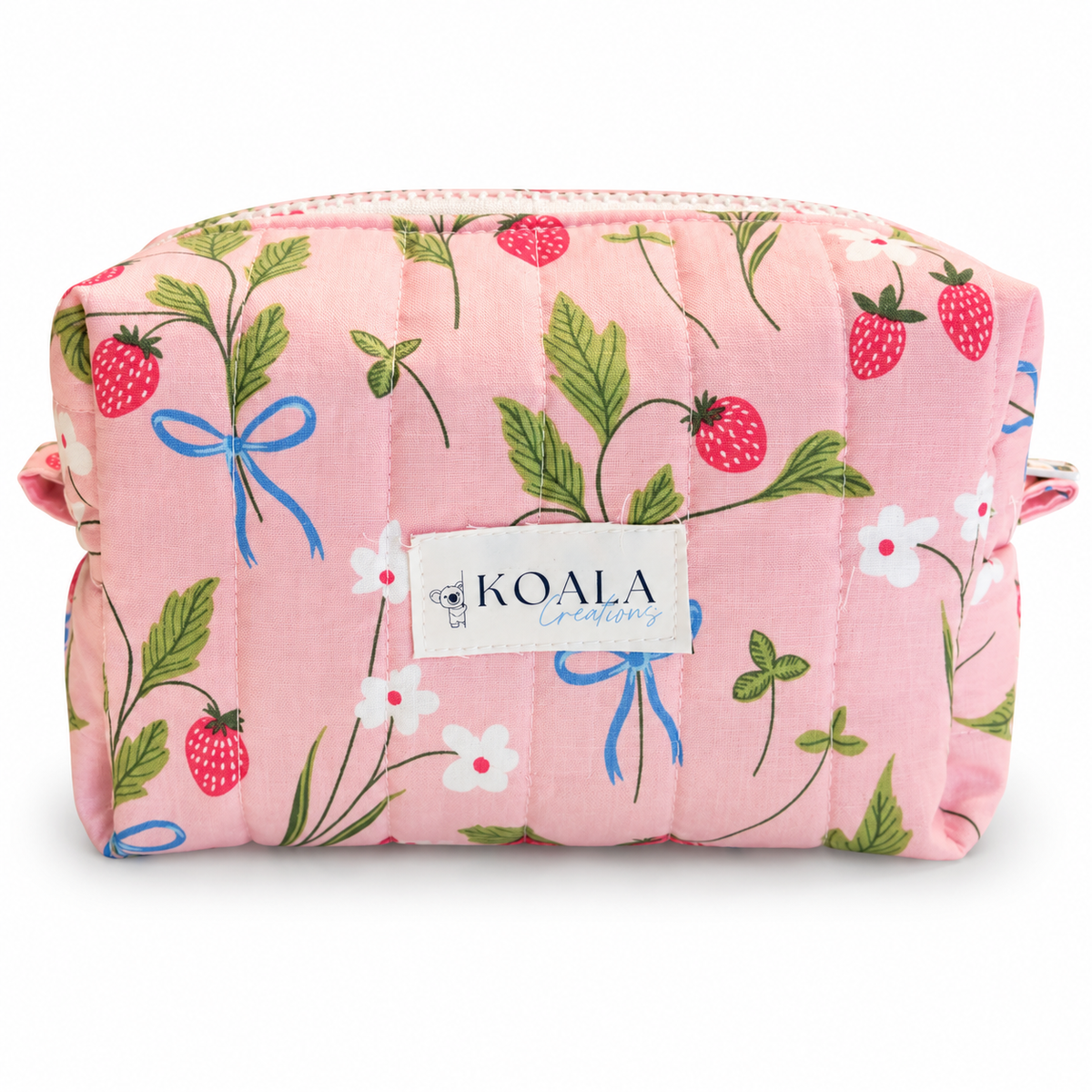 Strawberry Bows Quilted Makeup Bag