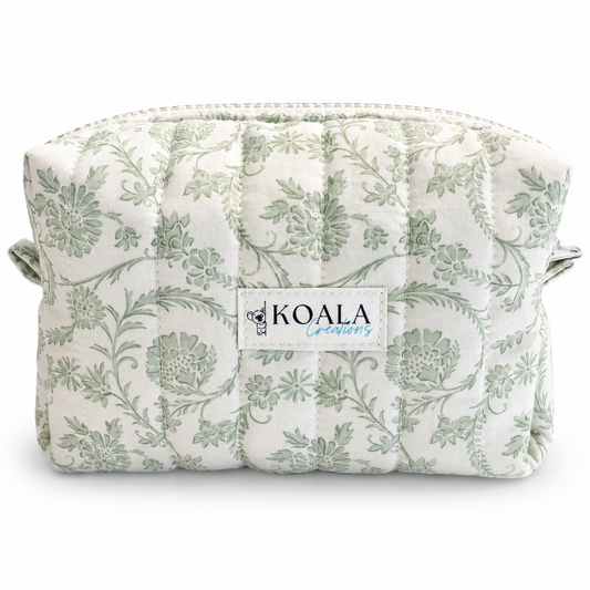 Grass Scroll Quilted Makeup Bag