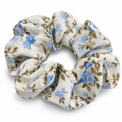 Blue Botanical Cotton Scrunchie
