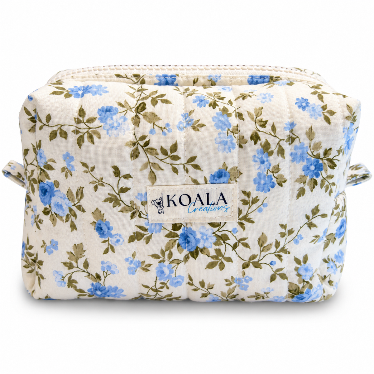 Blue Botanical Quilted Makeup Bag