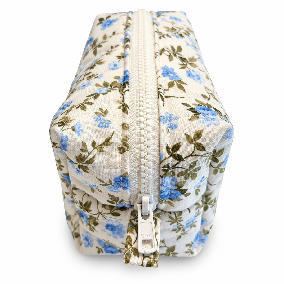 Blue Botanical Quilted Makeup Bag