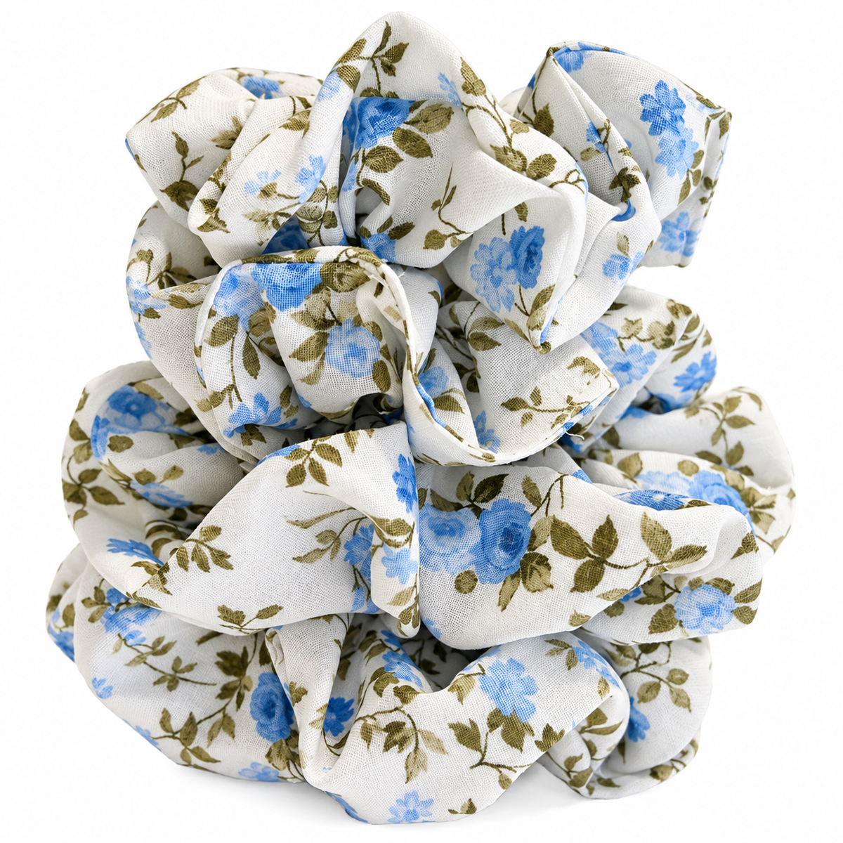 Blue Botanical Cotton Scrunchie
