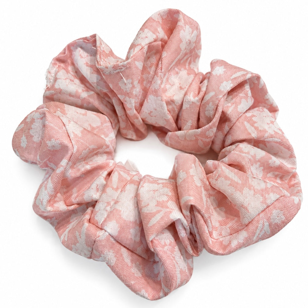 Coral Floral Cotton Scrunchie
